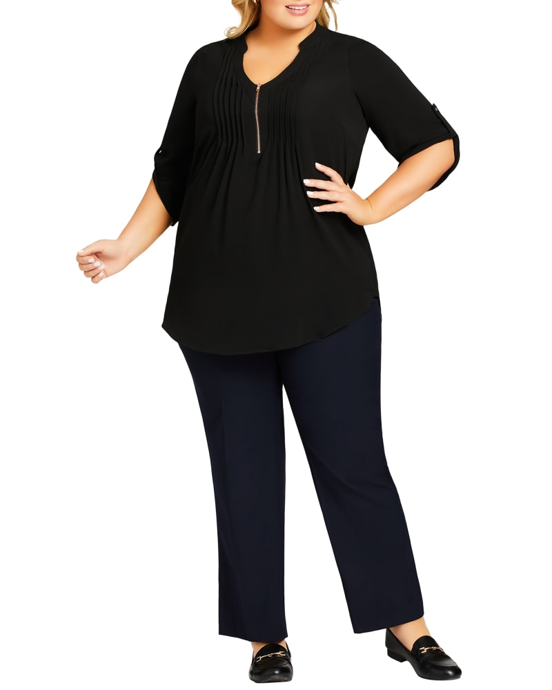 Front of a model wearing a size 14 TROUSER COOL HAND AV in Navy by avenue. | dia_product_style_image_id:239918